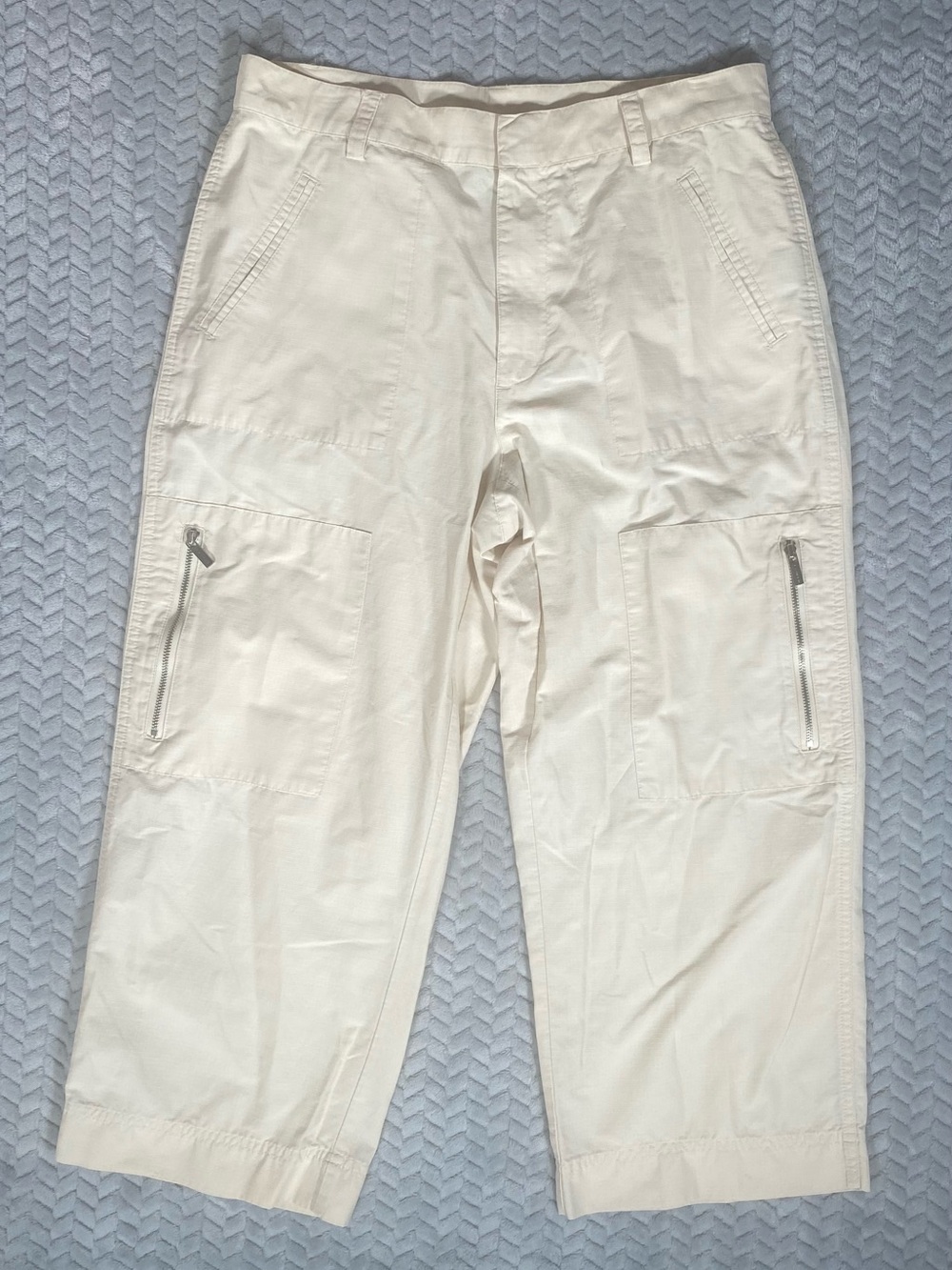 RALPH LAUREN CROP CARPENTER CROP PANTS WITH POCKETS SIZE 4 Ivory Zipper Pockets - Picture 1 of 11